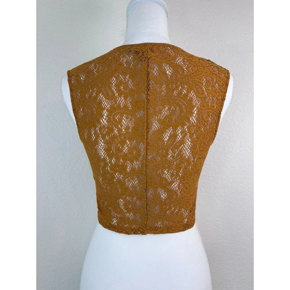 Urban Outfitters Mustard Lace Hook-Front Crop Top - Picture 4 of 5